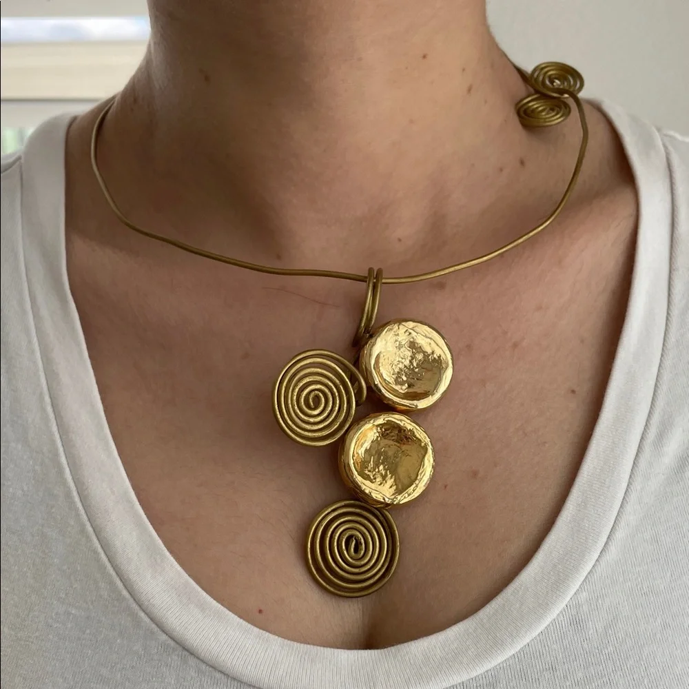 Gold Spiral Pendant Necklace and Earring Set - Picture 4 of 11